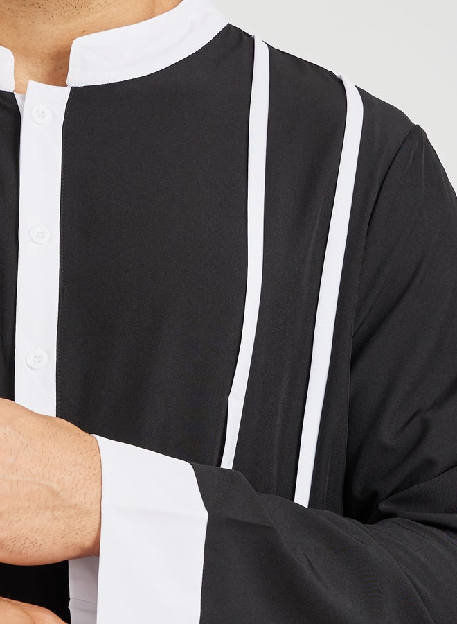 Take Two Take Two Black Striped Stand Collar Long Sleeve Thobe  - Image 3