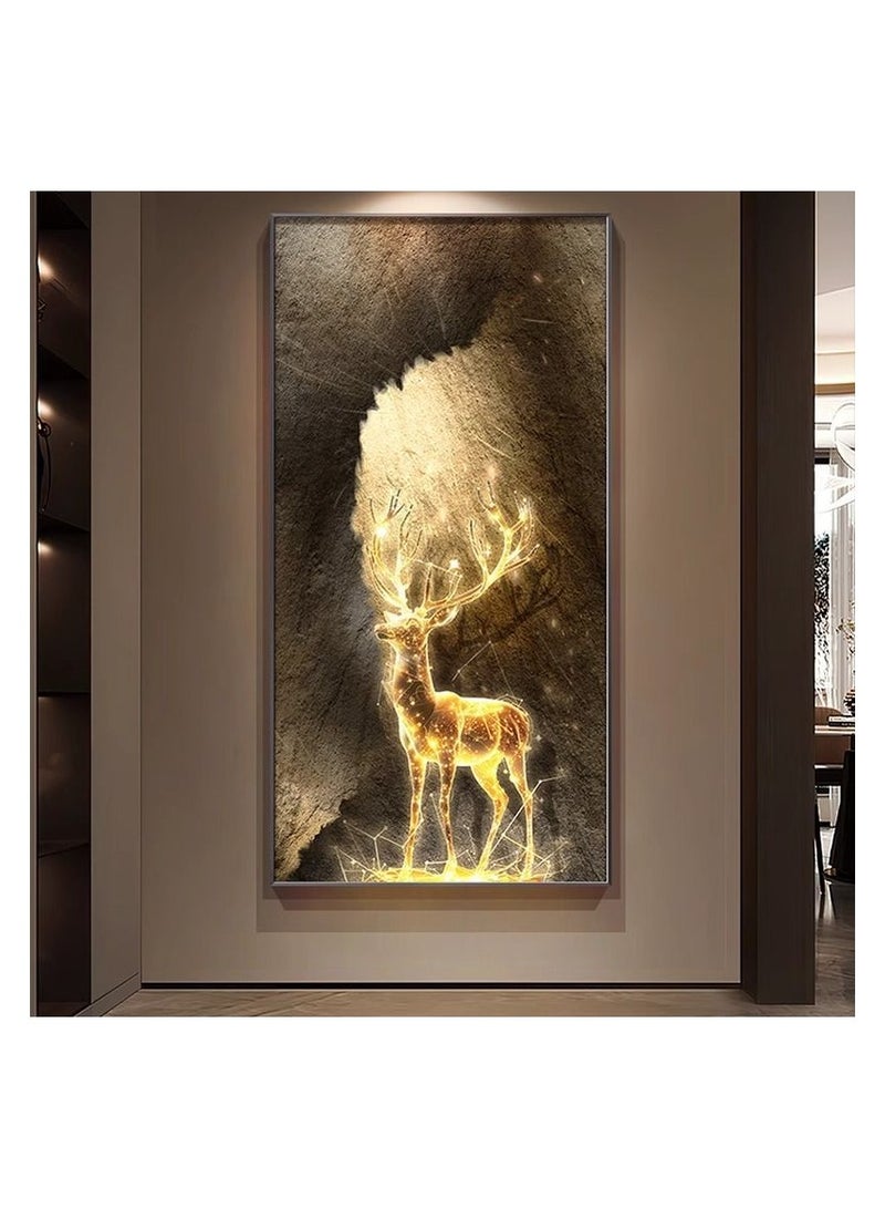Wall Art Mural Painting, Deer Painting for Home, Office Decoration, Gold Frame 160x80 cm Wall Paint.