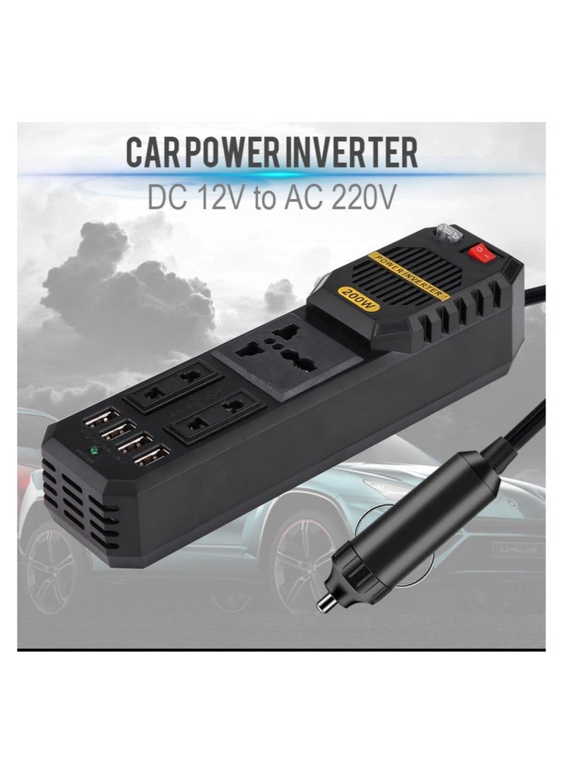 200W Power Inverter, DC 12V to AC 220V Car Power Inverter with 4 USB Port Cigarette Lighter