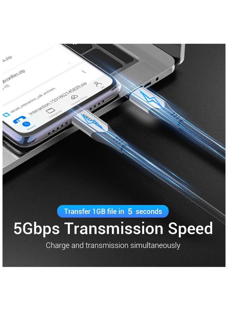 Vention USB-C to USB-C 3.1 Cable 1.5M Gray, 60W 5Gbps 4K Video Output, Durable Cotton Braided Type-C Cable 3A Output – Compatible with iPhone 15/Pro/Plus/Pro Max, MacBook, iPad Pro/Air/Mini, Galaxy - Image 5