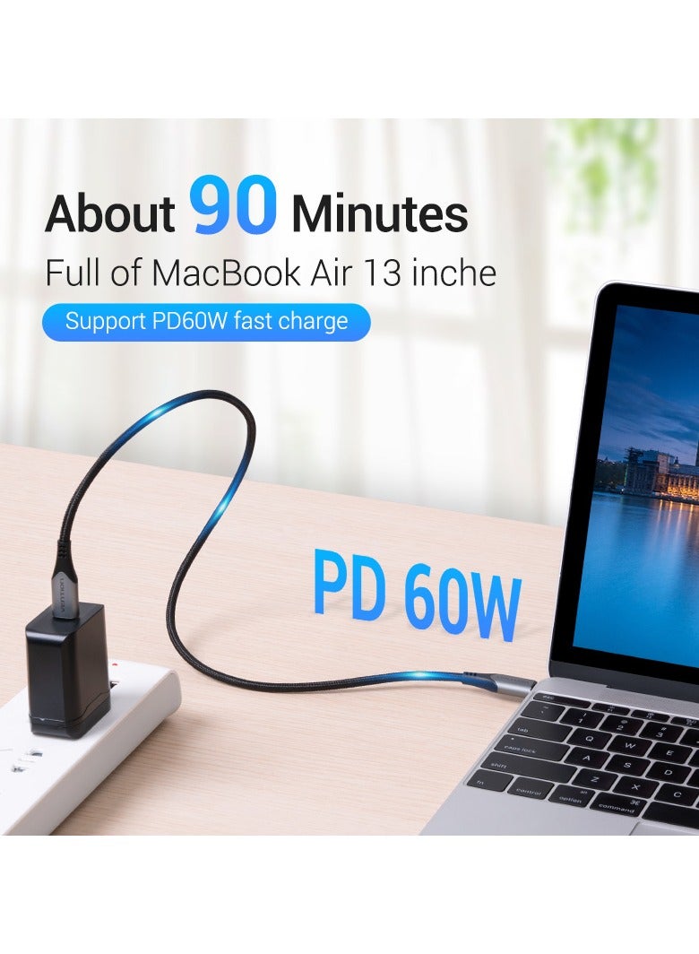 Vention USB-C to USB-C 3.1 Cable 1.5M Gray, 60W 5Gbps 4K Video Output, Durable Cotton Braided Type-C Cable 3A Output – Compatible with iPhone 15/Pro/Plus/Pro Max, MacBook, iPad Pro/Air/Mini, Galaxy - Image 3