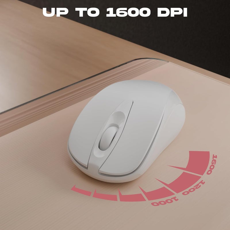 ZEBRONICS مجموعة لوحة مفاتيح وفأرة لاسلكية، 104 مفتاح مطلي بالأشعة فوق البنفسجية، مفتاح ₹، 12 مفتاح وسائط متعددة، قاعدة قابلة للسحب، فأرة بأربعة أزرار، 1600 نقطة في البوصة، دقة عالية، مستقبل USB نانو (رفيق 116، أبيض) - Image 5