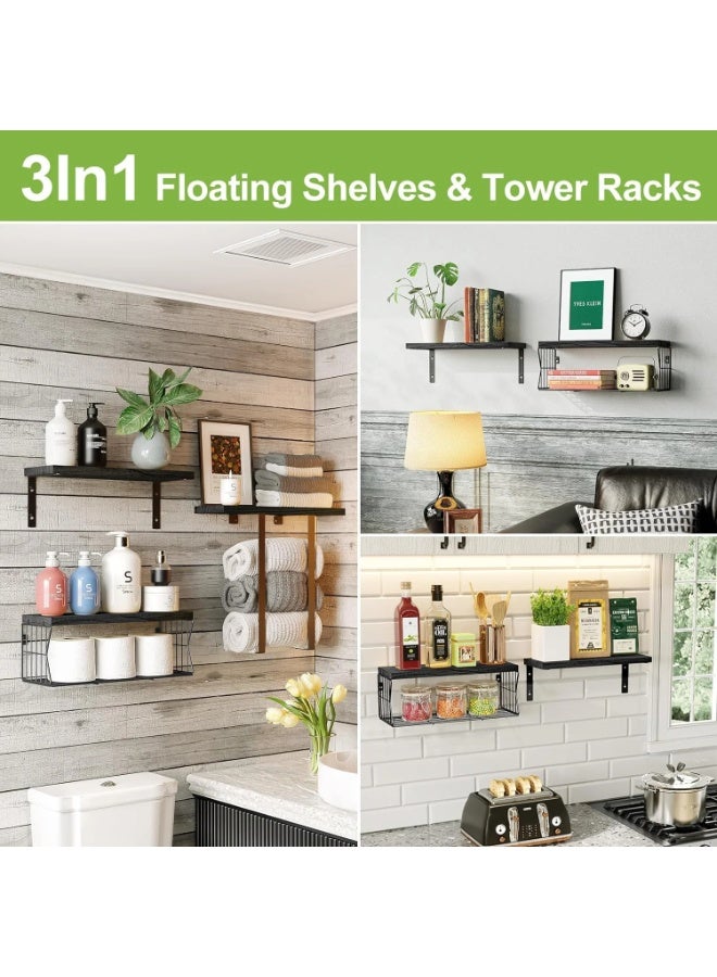 والالا مجموعة من 3 أرفف خشبية عائمة، رف تخزين للحمام، أرفف صلبة مثبتة على الحائط، رف عرض منزلي، رف منظم للمطبخ، رف معلق مزخرف مع قضيب مناشف، سلك للمكتب المنزلي - Image 2