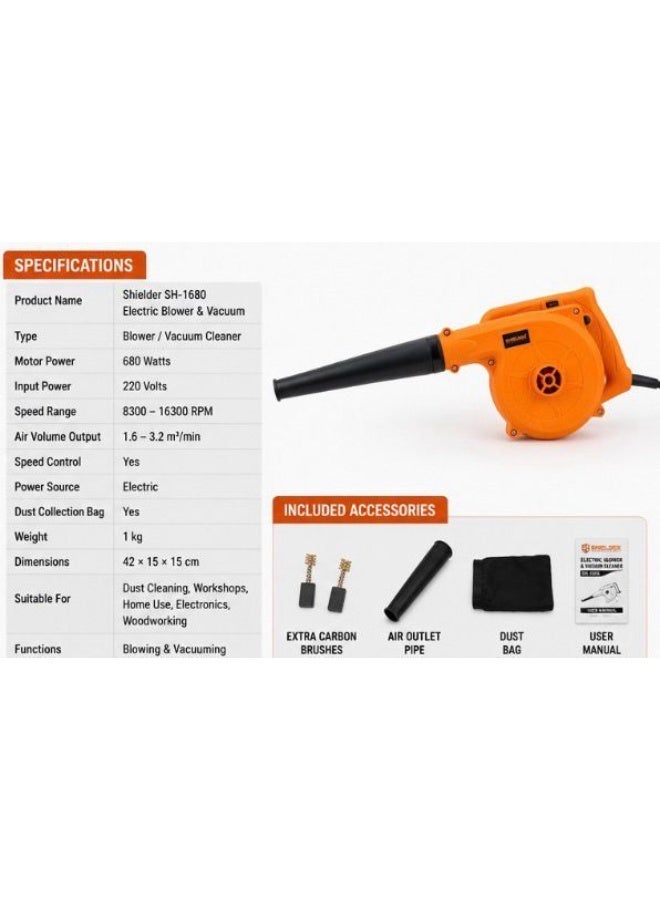 Shielder Electric Air Blower Vacuum Shielder SH-1680 680W Variable Speed Dust Cleaning Blower Vacuum for Power Tools Workshop and Home Use - Image 5