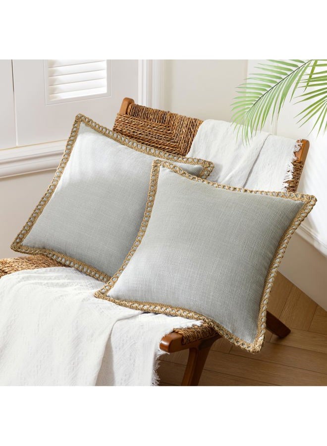 Phantoscope Pack of 2 Farmhouse Decorative Throw Decorative Pillow Cover Burlap Linen Trimmed Tailored Edges, Flax Gray, 18 x 18 inches, 45 x 45 cm - Image 1