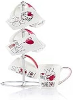 Lotus Lotus 1002383 Hilton Fine Porcelain Tea and Coffee Mug 6 Piece Set, Multicolor 8 pieces (4 small spice pieces + 3 large spice pieces + 1 stainless holder) 