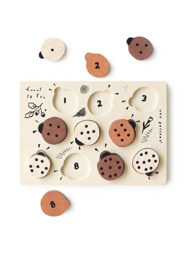 Wee Gallery Wooden Tray Puzzle Count To Ten Ladybugs Montessori Toys For Early Learning & Fine Motor Skill Development Sustainable Educational Toys For Kids (10X 7 Inches) - Image 1