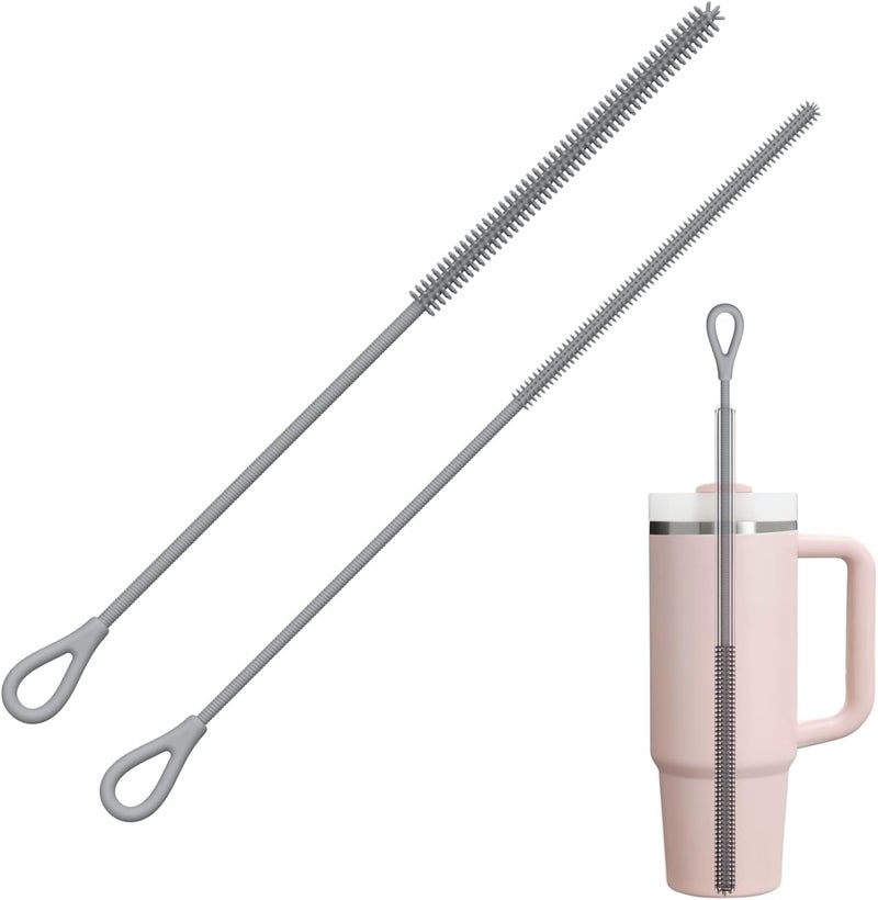 YOTIME Silicone Straw Cleaner Brush, 2Pcs Reusable Straw Brush Extra Long for Cleaning Tumbler with Handle and Glass Metal Smoothie Straws, Non-slip Handle Soft and Bendable, 6mm+9mm, Gray Home & light industrial compatible - Image 1