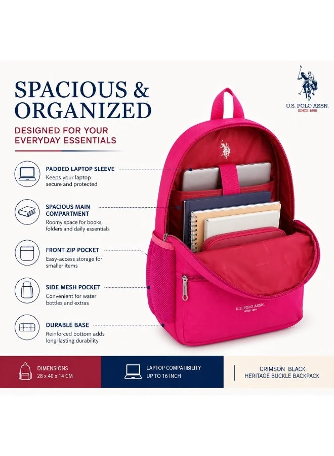 U.S. Polo Assn. U.S. Polo Assn. Classic Crimson Red Signature Stripe Backpack for School and Office MultiCompartment Bag for Campus