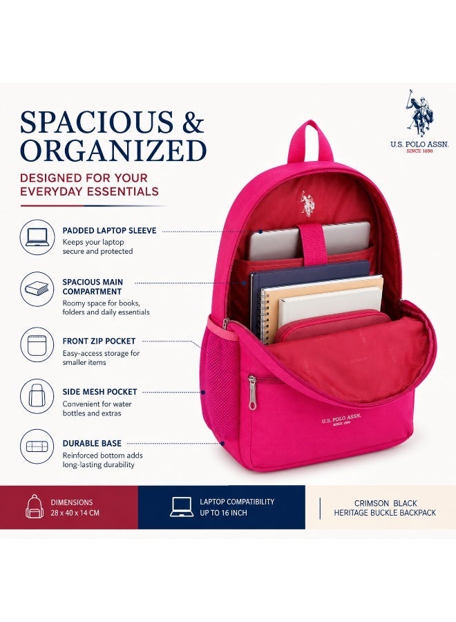 U.S. Polo Assn. Classic Crimson Red Signature Stripe Backpack for School and Office MultiCompartment Bag for Campus - Image 2