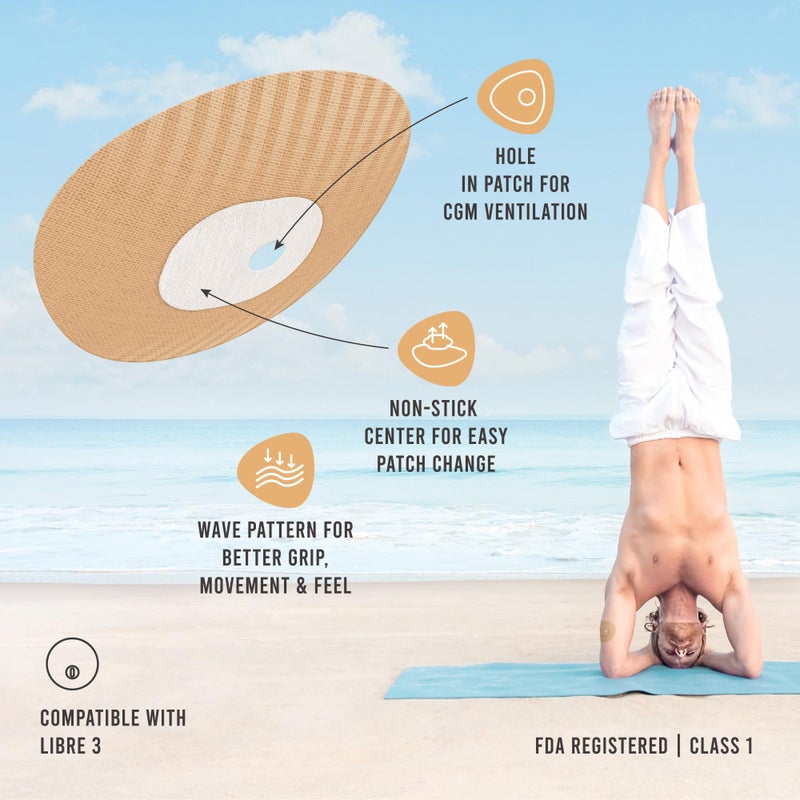 Not Just A Patch Freestyle Libre 3 Plus Sensor Covers (20 Pack) â€“ Breathable, Sweatproof & Secure Hold â€“ Precision-Cut Hole for Ventilation, Enhanced Adhesion & Gentle Support â€“ 10-14 Day Wear - Beige - Image 2