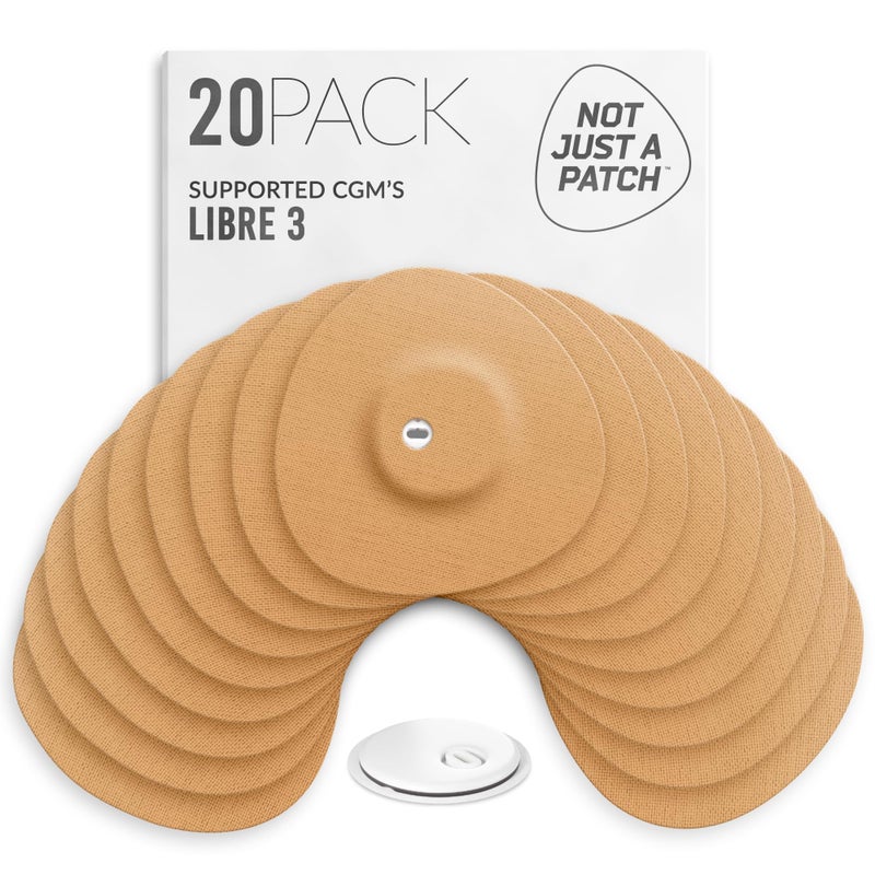 Not Just A Patch Freestyle Libre 3 Plus Sensor Covers (20 Pack) â€“ Breathable, Sweatproof & Secure Hold â€“ Precision-Cut Hole for Ventilation, Enhanced Adhesion & Gentle Support â€“ 10-14 Day Wear - Beige - Image 1