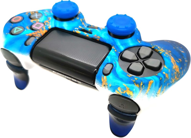 Asokex Silicone Skin Cover for Ps4 Controller (1pc Anti-Slip Case, 1 Pair L2 R2 Trigger Extender, 4pcs Thumb Grips,4pcs LED Light Bar Decal) Protector for DualShock PS4/ Slim/Pro Controller (sky blue&yellow) - Image 5