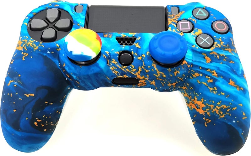 Asokex Silicone Skin Cover for Ps4 Controller (1pc Anti-Slip Case, 1 Pair L2 R2 Trigger Extender, 4pcs Thumb Grips,4pcs LED Light Bar Decal) Protector for DualShock PS4/ Slim/Pro Controller (sky blue&yellow) - Image 4