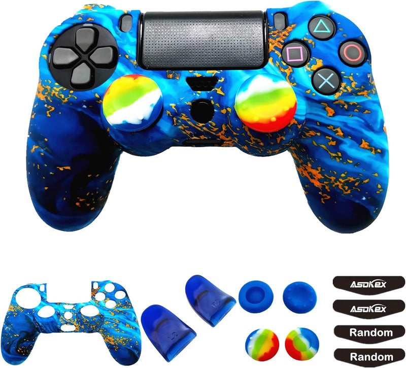 Asokex Silicone Skin Cover for Ps4 Controller (1pc Anti-Slip Case, 1 Pair L2 R2 Trigger Extender, 4pcs Thumb Grips,4pcs LED Light Bar Decal) Protector for DualShock PS4/ Slim/Pro Controller (sky blue&yellow) - Image 1