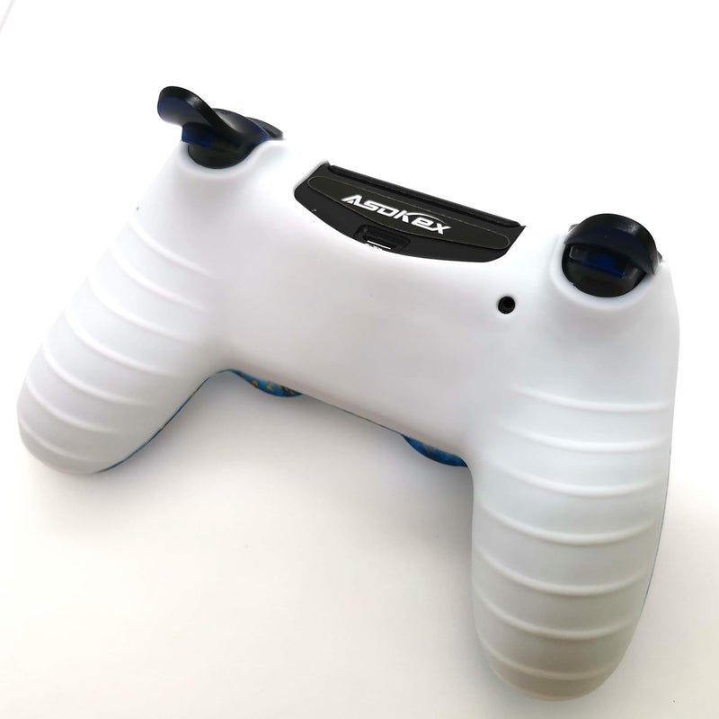 Asokex Silicone Skin Cover for Ps4 Controller (1pc Anti-Slip Case, 1 Pair L2 R2 Trigger Extender, 4pcs Thumb Grips,4pcs LED Light Bar Decal) Protector for DualShock PS4/ Slim/Pro Controller (sky blue&yellow) - Image 3