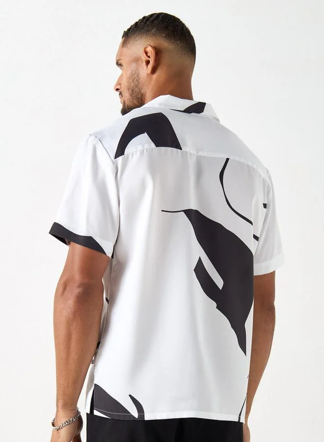 Iconic Iconic All-Over Print Camp Collar Shirt with Short Sleeves