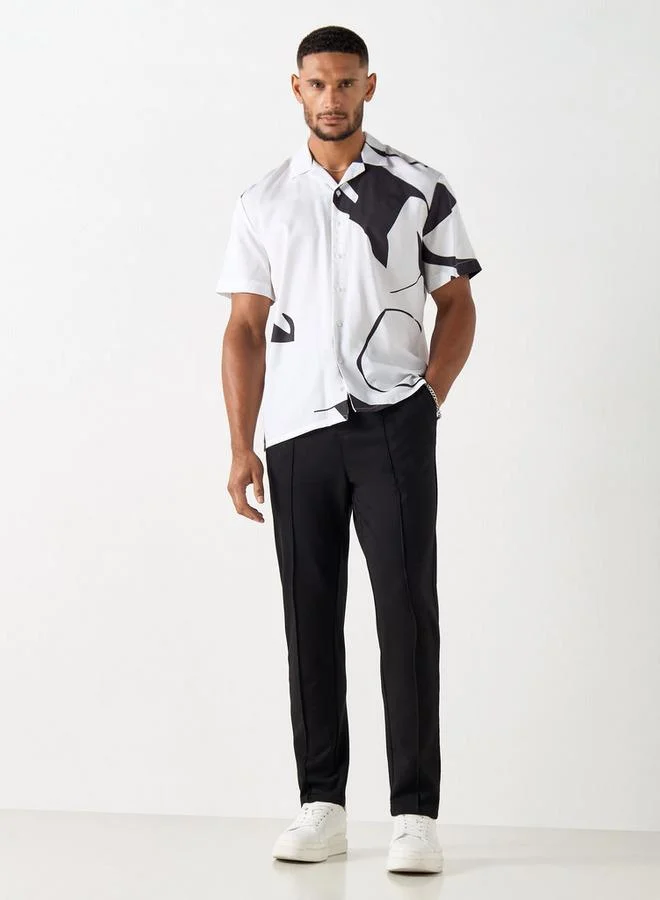 Iconic Iconic All-Over Print Camp Collar Shirt with Short Sleeves