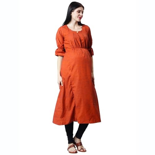 CEE 18 Women's Cotton Rayon A-Line Maternity Dress/Feeding Kurti with Zippers(9916_36,Rust,36) - Image 3
