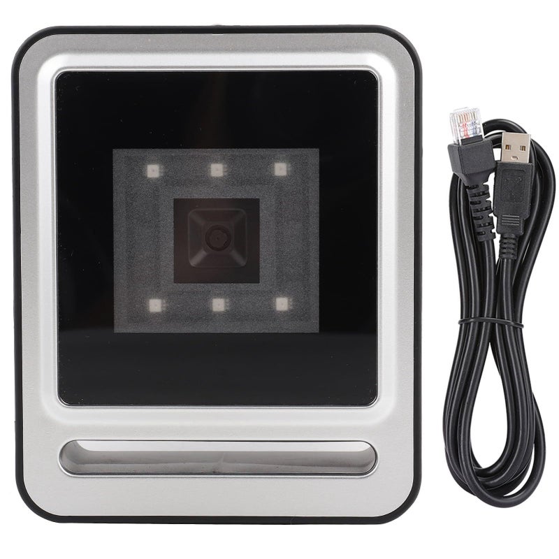 ماسح الباركود الثابت 1D 2D قارئ رمز QR ماسح مكتبي بدون استخدام اليدين مع كابل USB وإضاءة LED للون الأسود لإدارة المخزون في نقاط البيع بالتجزئة - Image 2