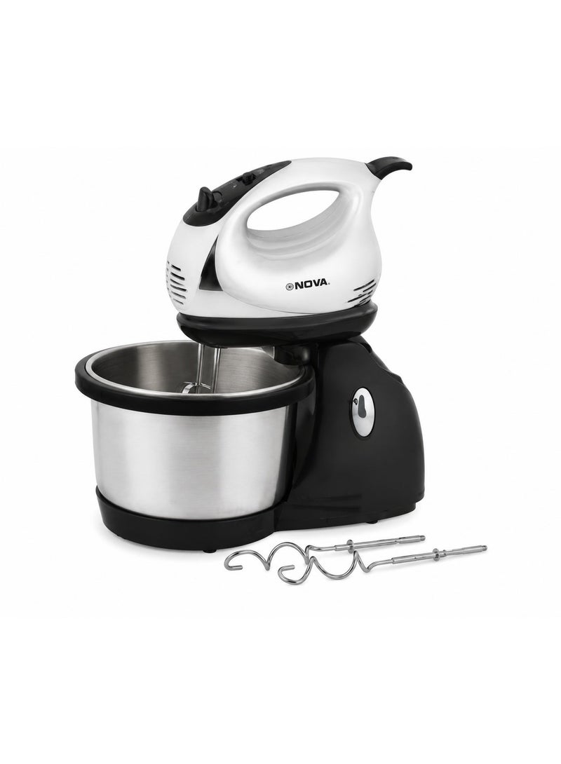 NOVA NM-71WBS Hand Mixer with Steel Bowl 300W | 3-Speed Electric Mixer | Beaters & Dough Hooks | Baking, Cake, Cream & Dough Mixing - Image 1