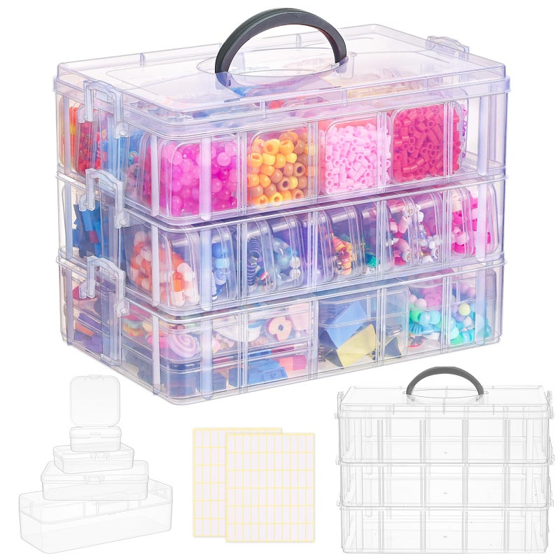 SGHUO Bead Organizer Box, 56 pcs Small Organizers, 3-Tier Stackable Storage Container Box for Art Craft Storage, Washi Tape, Kids Toys, Jewelry, Beauty & Sewing Supplies - Image 1