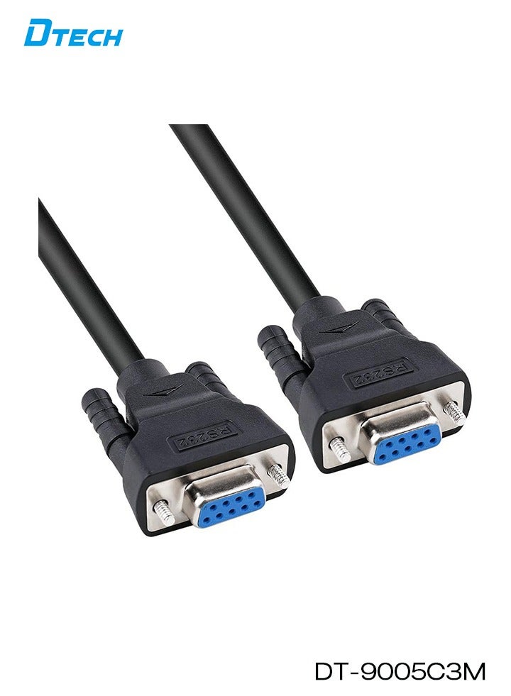 DTECH DB9 Serial Cable Female to Female RS232 9-Pin Straight-Through Cable, 3 Meters (10 ft), Black | High-Quality Shielded PVC | Gold-Plated Connectors | Model DT-9005CM3 - Image 1