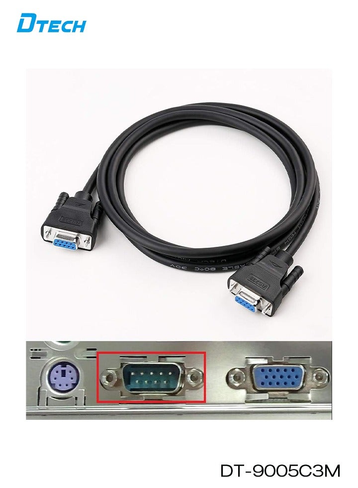 DTECH DB9 Serial Cable Female to Female RS232 9-Pin Straight-Through Cable, 3 Meters (10 ft), Black | High-Quality Shielded PVC | Gold-Plated Connectors | Model DT-9005CM3 - Image 4