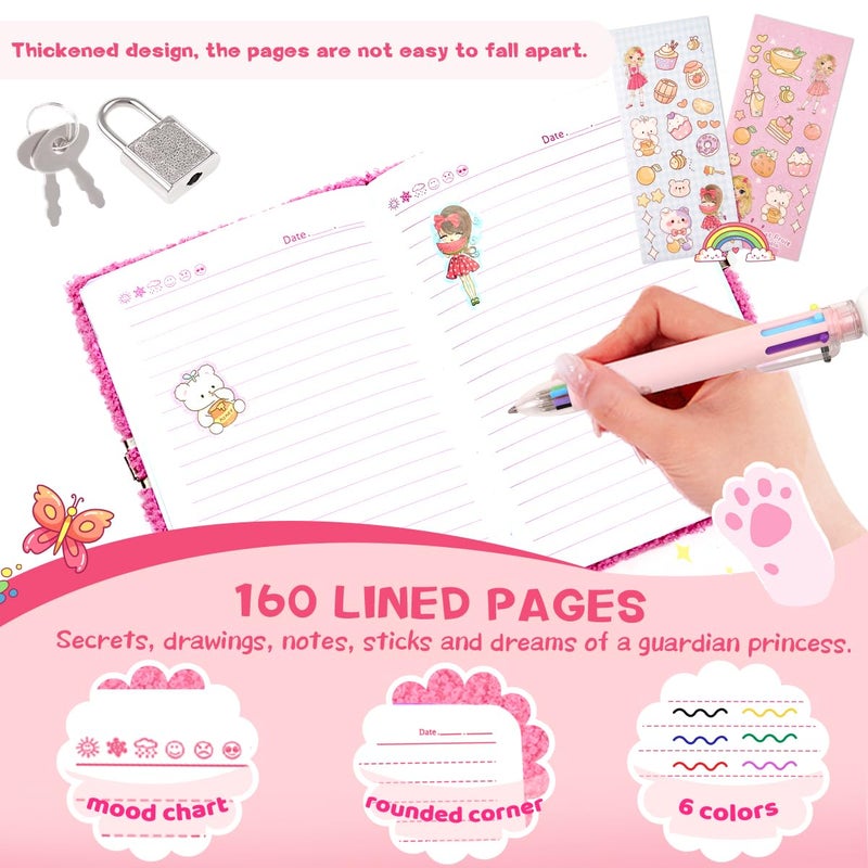 PrinBarBee Bear Diary with Lock,Cute Diary for 6 7 8 Year Old Girl,Kids Journal Notebook Set with Multicolored Pen,Plush Secret Diary Lined 160 Pages,Christmas Birthday Set for Kids - Image 2