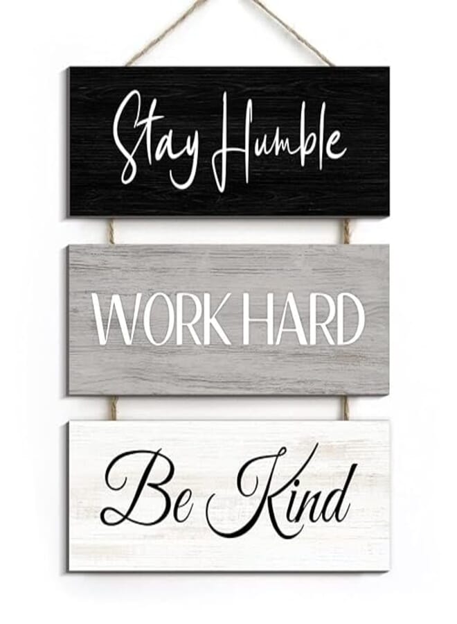 Creoate Inspirational Wood Sign Wall Art 3 Pieces Stay Humble Work Hard Be Kind Sign for Home Office Wall Decor Rustic Wood Hanging Plaque for Entrepreneur Workplace