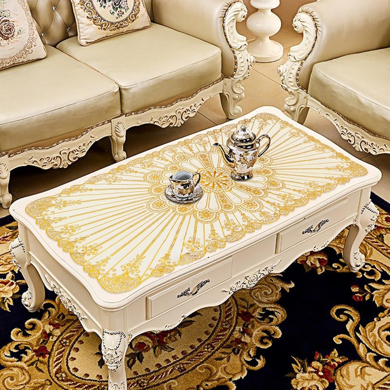 Dakshya Industries Printed Anti Skid Waterproof Runner for Center Table Suitable for 4 Seater Fabric Exclusive Pattern Table Runner Size 33 x 16 Inch Color Golden Runner3  - Image 1