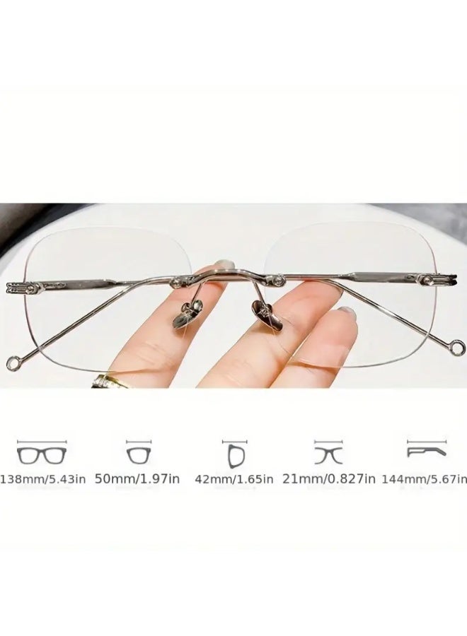 SCENT HOUSE Rimless Oval Glasses Minimalist Style Metal Hinges Ideal for Everyday Wear and Street Photography Includes Eyeglass Case Blue Light Blocking Glasses - Image 2