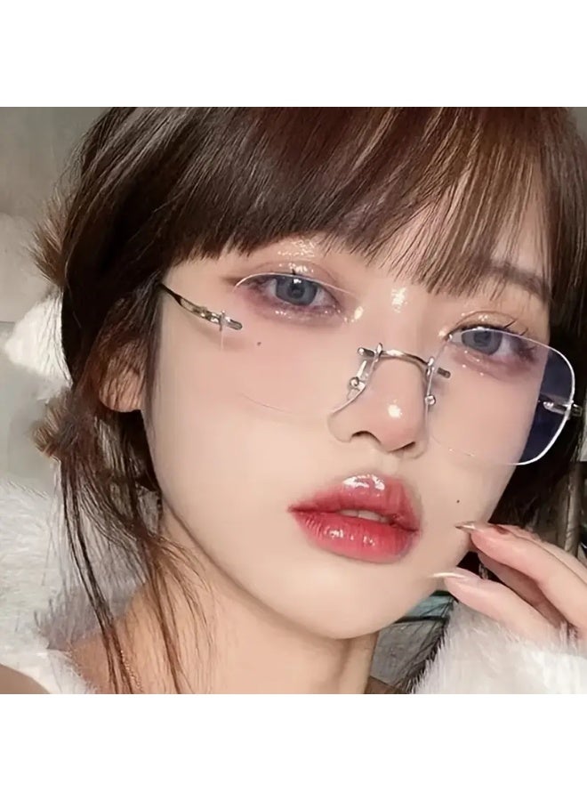 SCENT HOUSE Rimless Oval Glasses Minimalist Style Metal Hinges Ideal for Everyday Wear and Street Photography Includes Eyeglass Case Blue Light Blocking Glasses - Image 1