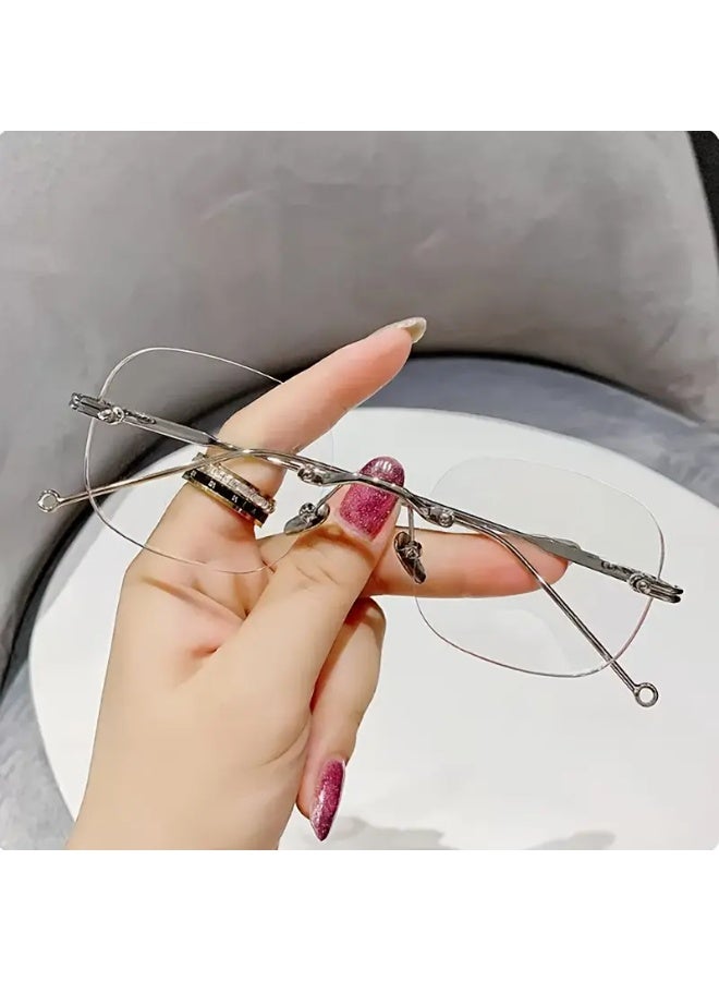 SCENT HOUSE Rimless Oval Glasses Minimalist Style Metal Hinges Ideal for Everyday Wear and Street Photography Includes Eyeglass Case Blue Light Blocking Glasses - Image 3