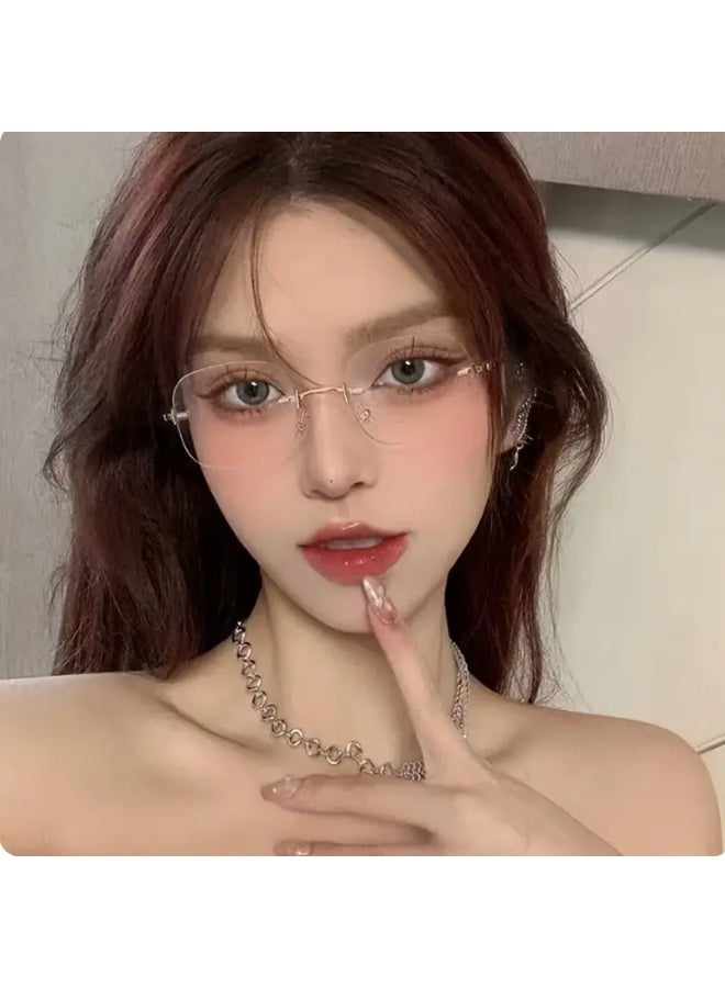 SCENT HOUSE Rimless Oval Glasses Minimalist Style Metal Hinges Ideal for Everyday Wear and Street Photography Includes Eyeglass Case Blue Light Blocking Glasses - Image 5