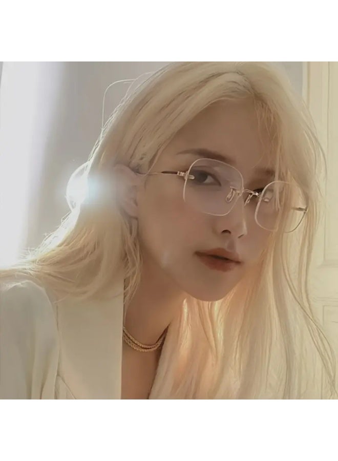 SCENT HOUSE Rimless Oval Glasses Minimalist Style Metal Hinges Ideal for Everyday Wear and Street Photography Includes Eyeglass Case Blue Light Blocking Glasses - Image 4