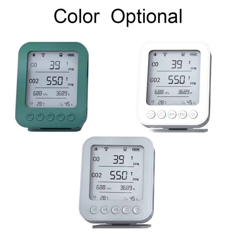 6 in 1 Air Quality Monitor 5-inch LCD Display BT Tuya APP Control CO2 Detector with 128MB Secure Digital Memory Card Backlight Type-C Charging 5V CO CO2 Altitude Air Pressure Temperature Humidity - Image 2
