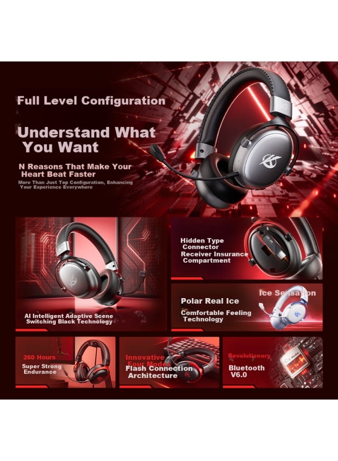 Ikf V11 Max Quad-mode Gaming Headset, Over-ear Wireless E-sports 7.1 Sound, Bluetooth Wired Fps Dedicated, Jiangsu Unyielding Contract Cs Sound Positioning, Titanium Silver Color - Image 1