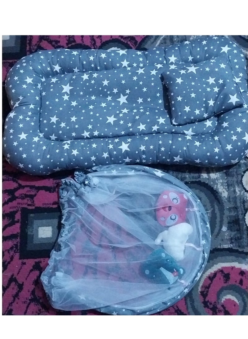 Portable Mosquito Net Bed - Foldable Mosquito Net With Cotton Sleeping Baby Mattress For Baby (0-36 Months) Baby Gifts & Supplies (Multi Color) - Bed Mattress Size 110Cm - Image 1