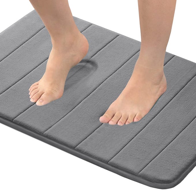 MEMORY FOAM BATH RECTANGULAR MAT,EXTRA SOFT NON SLIP ABSORBENT BATHROOM RUGS MACHINE WASHABLE BATH MATS FOR BATHROOM THICK BATH RUG CARPET FOR BATHROOM FLOOR,TUB,SHOWER,20X32 INCHES,GREY