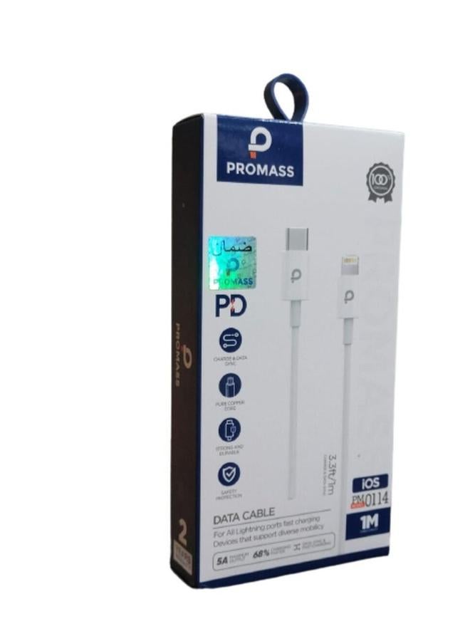 PROMASS Original Charging and Data Transfer Cable1 Meter long White Color Compatible with iPhone 6 / iPhone 7 / iPhone 11 / iPhone 12 / iPhone 13 / iPhone 14 Pro Max / Pro / Max with PD technology - Image 1