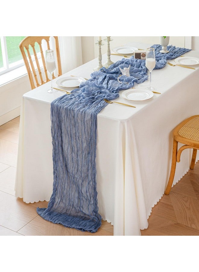 Sioloc 1 Pack Dusty Blue Cheesecloth Table Runner Spring Decor 10ft Boho Gauze Cheese Cloth Runner for Easter Tea Wedding Party Baby Bridal Shower Birthday Table Decorations - Image 3