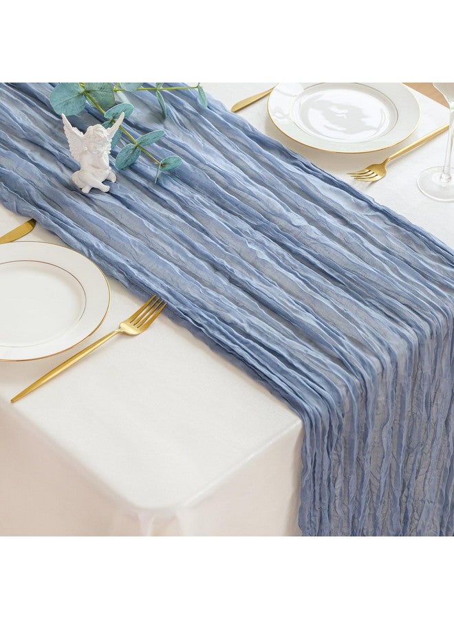 Sioloc 1 Pack Dusty Blue Cheesecloth Table Runner Spring Decor 10ft Boho Gauze Cheese Cloth Runner for Easter Tea Wedding Party Baby Bridal Shower Birthday Table Decorations - Image 5
