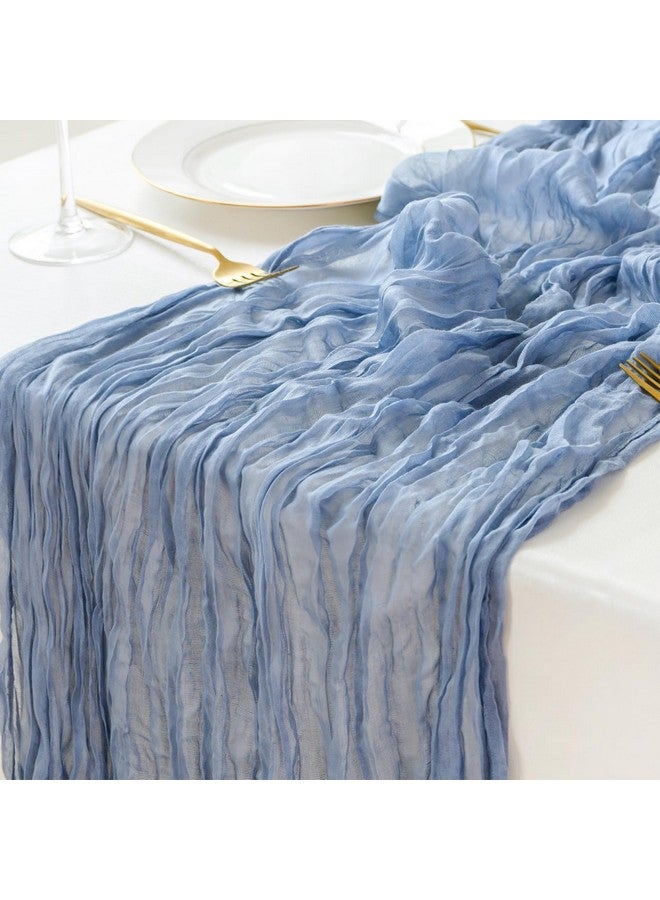 Sioloc 1 Pack Dusty Blue Cheesecloth Table Runner Spring Decor 10ft Boho Gauze Cheese Cloth Runner for Easter Tea Wedding Party Baby Bridal Shower Birthday Table Decorations - Image 1