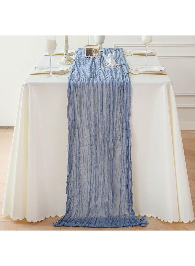 Sioloc 1 Pack Dusty Blue Cheesecloth Table Runner Spring Decor 10ft Boho Gauze Cheese Cloth Runner for Easter Tea Wedding Party Baby Bridal Shower Birthday Table Decorations - Image 4