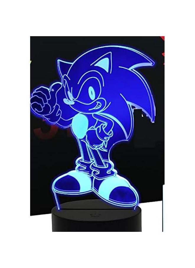 Gonice 3D Illusion Sonic Hedgehog Night Light, Anime Table Lamp with Remote Control Kids Bedroom Decoration, Creative Lighting for Kids and Sonic Hedgehog Fans  - Image 1