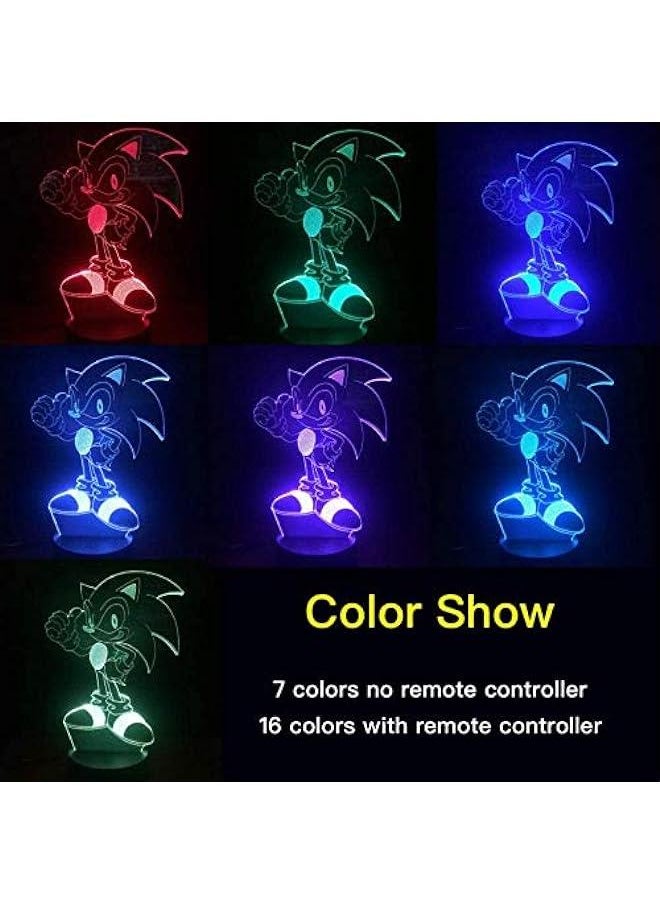 Gonice 3D Illusion Sonic Hedgehog Night Light, Anime Table Lamp with Remote Control Kids Bedroom Decoration, Creative Lighting for Kids and Sonic Hedgehog Fans  - Image 2