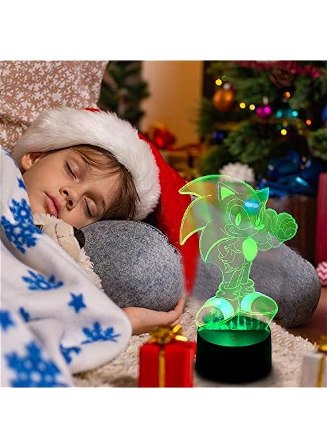 Gonice 3D Illusion Sonic Hedgehog Night Light, Anime Table Lamp with Remote Control Kids Bedroom Decoration, Creative Lighting for Kids and Sonic Hedgehog Fans  - Image 3