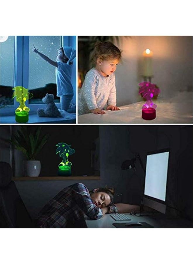 Gonice 3D Illusion Sonic Hedgehog Night Light, Anime Table Lamp with Remote Control Kids Bedroom Decoration, Creative Lighting for Kids and Sonic Hedgehog Fans  - Image 4