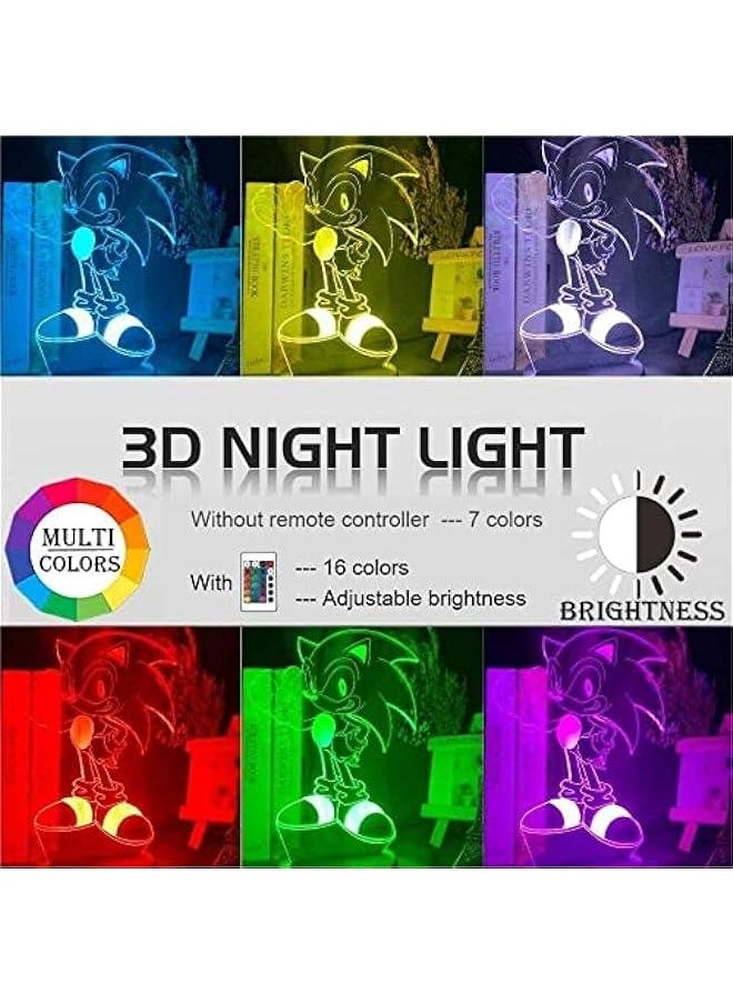 Gonice 3D Illusion Sonic Hedgehog Night Light, Anime Table Lamp with Remote Control Kids Bedroom Decoration, Creative Lighting for Kids and Sonic Hedgehog Fans  - Image 5